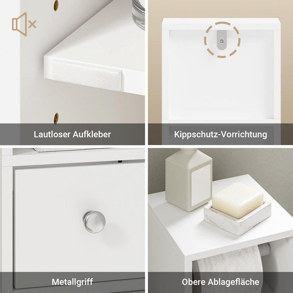 BADEZIMMERSCHRANK mit Toilettenpapierhalter schmal 20cm Weiß BZR219-W - Ahornfarben, Fell (20/85/20cm) - SoBuy