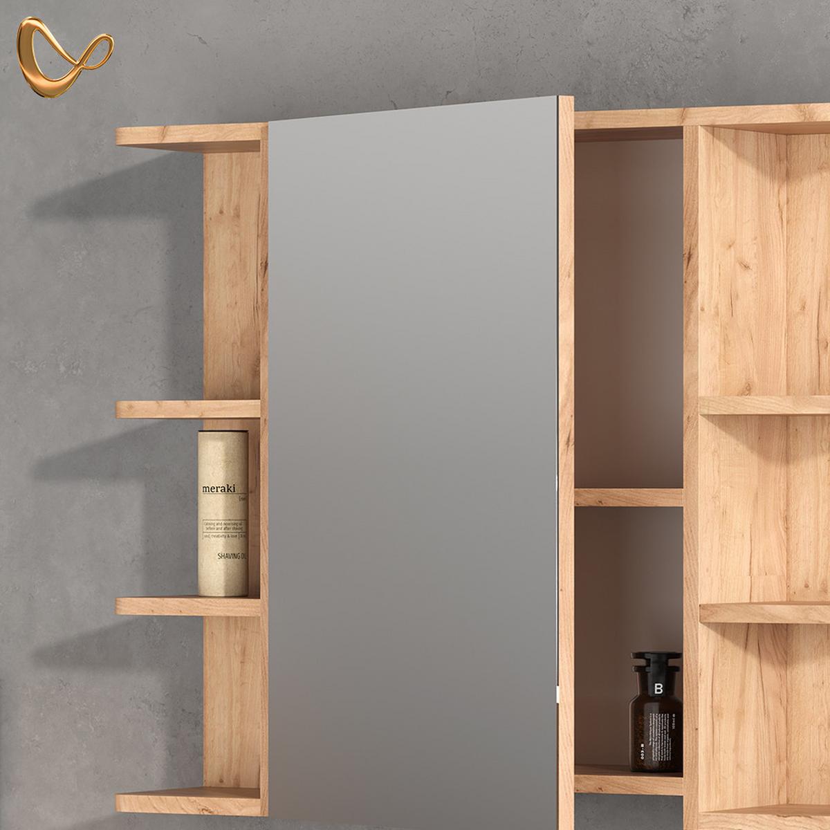 BADMÖBEL-SET Fucino Grün 3 Teile, mit Midischrank Tür klein - Grün, Holzwerkstoff (80/54/32cm) - Livinity®
