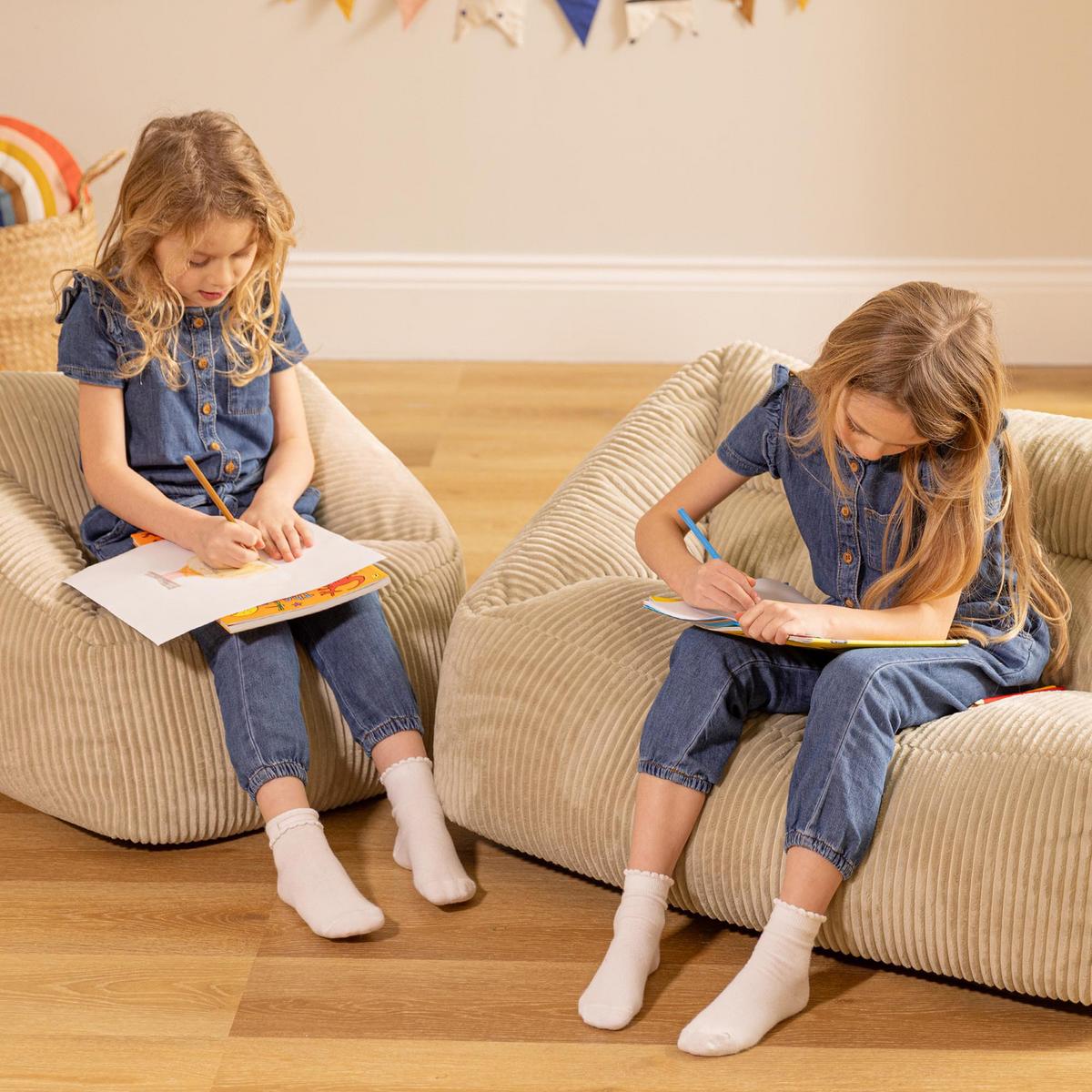 KINDERSOFA mit Sitzsack Sessel Cecilia - Beige, Textil (140/44/55cm) - icon