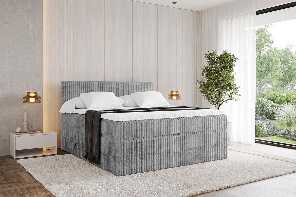 BOXSPRINGBETT mit Matratze H3|H4 und Lattenrost - TOLO KING 180x200 Cord - Hellgrau - Hellgrau, Holzwerkstoff (180/200cm) - ALTDECOR