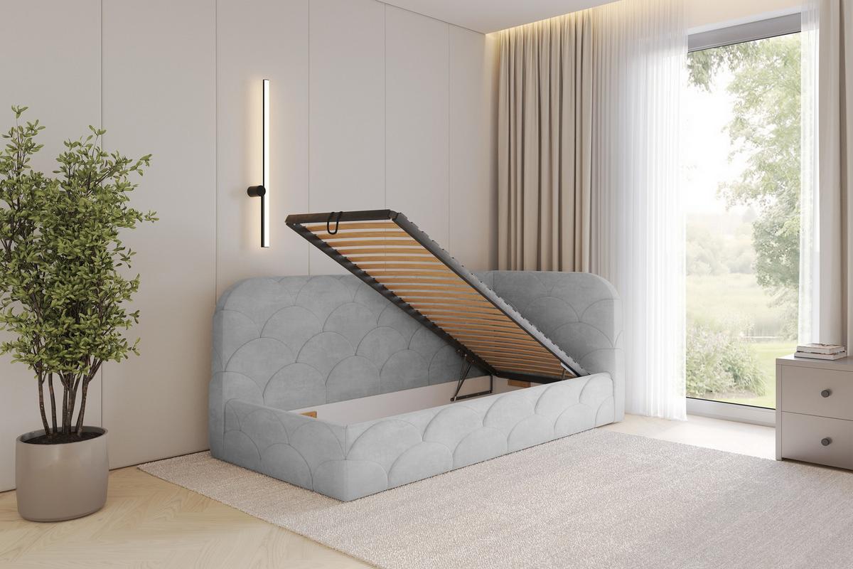 EINZELLBETT Jugendbett mit Bettkasten, Links - ELRY 80x200 Grau - Hellgrau, Holzwerkstoff/Textil (80/200cm) - ALTDECOR