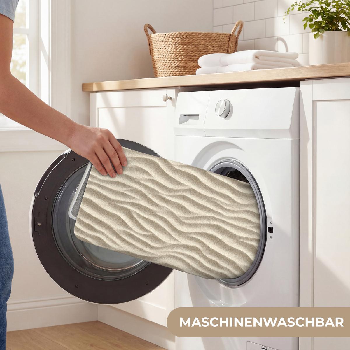 BADEMATTE Sand - Wellen - Beige 120x60 cm - Beige, Textil (120/60cm) - OnlyWow
