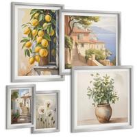 BILDER SET 5er Set - 50x50 cm & 20x30 cm & 40x60 cm Silberner Rahmen - Lemon Streets Meerblick - Silberfarben, Kunststoff (40/60cm) - TULUP