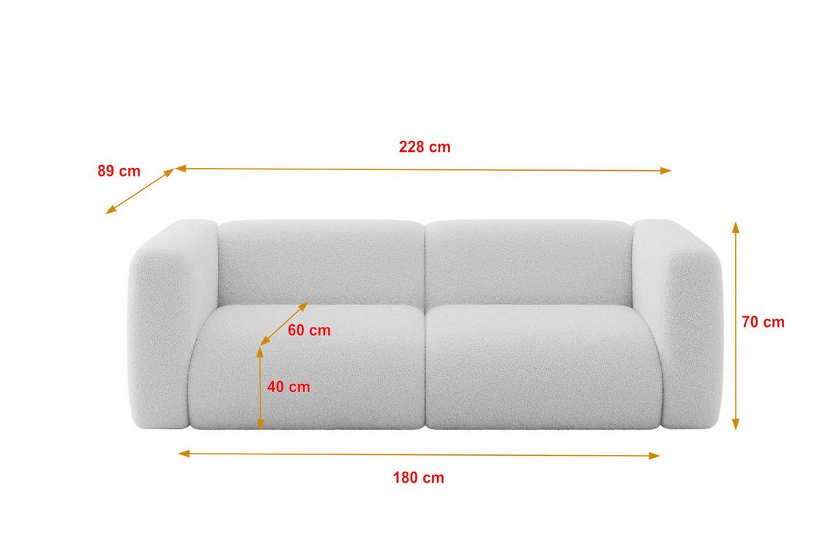 MODULARES Sofa 2-SITZER MIRA-S1 228x89x70 Hellgrau cm Bouclé - Silberfarben/Hellgrau, Holzwerkstoff/Kunststoff (228/70/89cm) - ALTDECOR