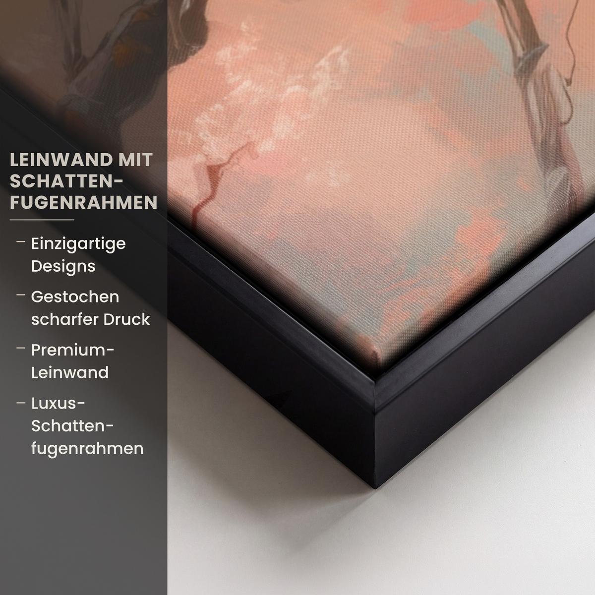 LEINWAND Bilder mit Rahmen - Rotkehlchen - Zierpflanze - Blütenzweig - 50x50 - Hellrosa, Textil (50/50cm) - MuchoWow