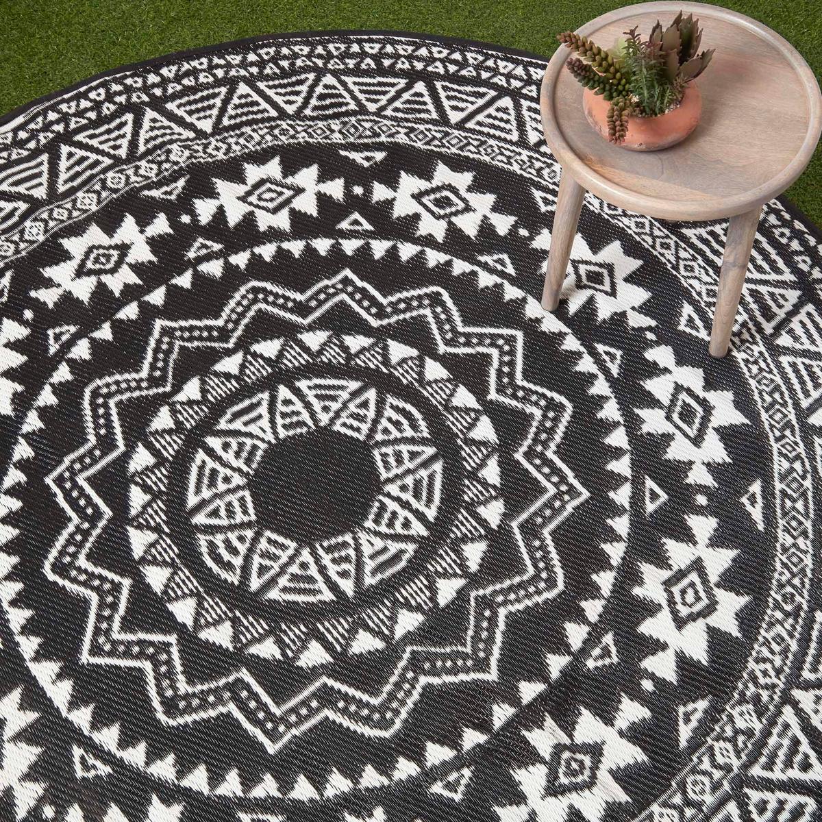 OUTDOORTEPPICH Ethno-Muster rund 180 cm - Schwarz, Kunststoff (180/180cm) - Homescapes