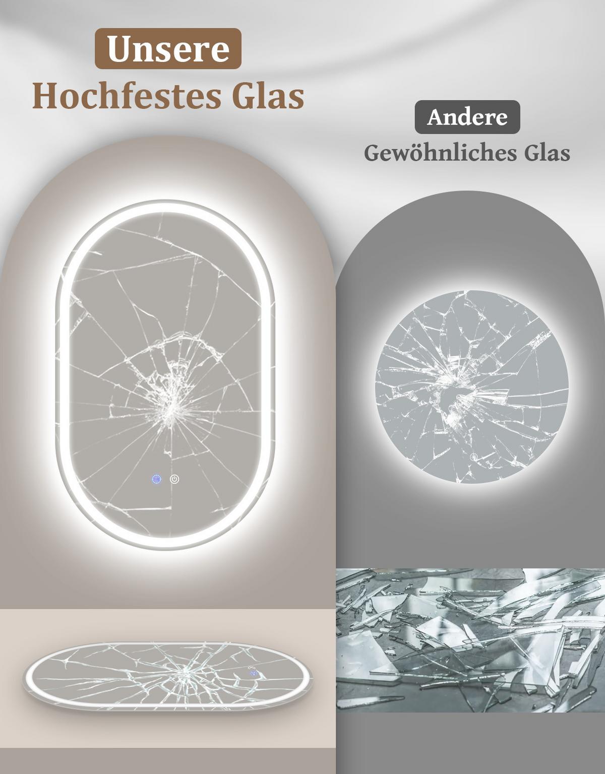 BADSPIEGEL mit Beleuchtung Lirwen 2.9/50/80 cm - Weiß, Glas (50/80/2.9cm) - ZMH