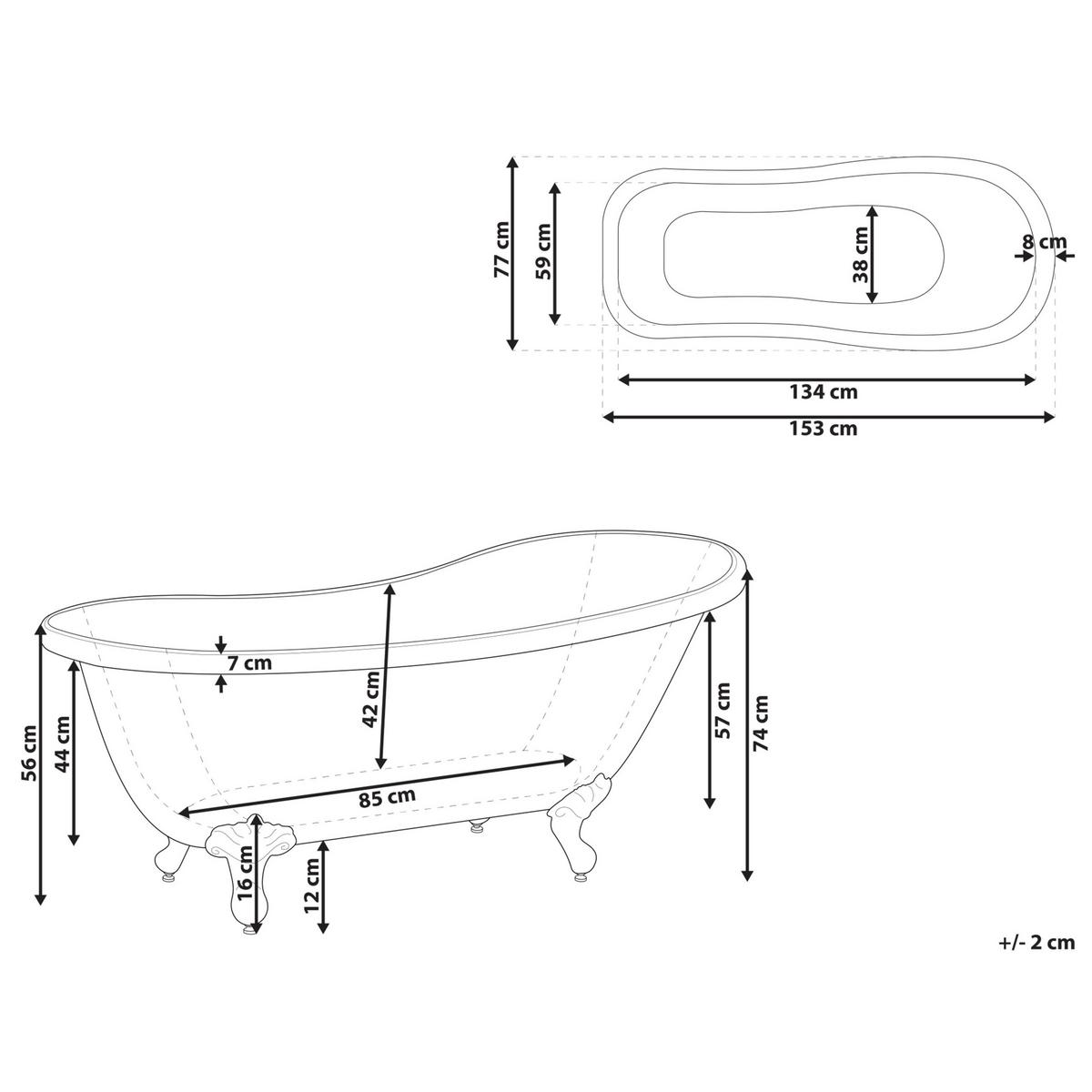 BADEWANNE 77x153x74 cm weiß Cayman - Weiß, Kunststoff (77/74/153cm) - Beliani