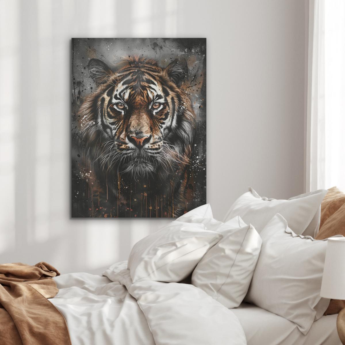 AKUSTIKBILD Tiger - Tiere - Porträt - Luxus - Schwarz Wandbilder 60x80 cm - Braun, Kunststoff (60/80/0.9cm) - MuchoWow