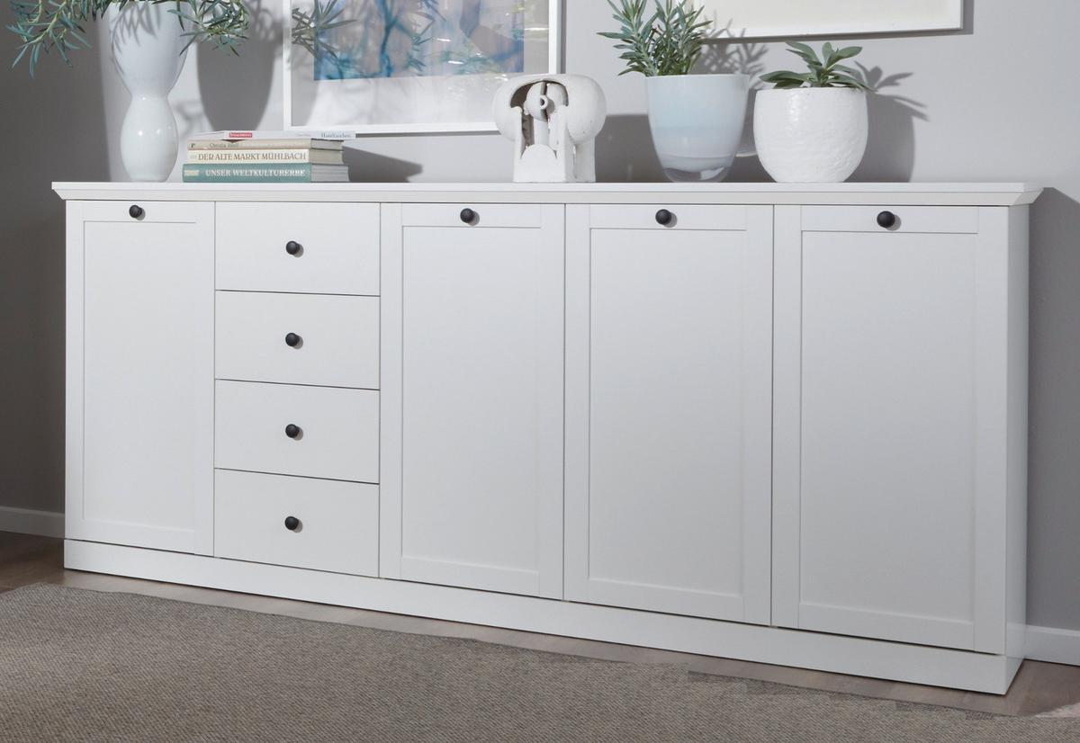 SIDEBOARD weiß, 195 x 88 cm Kommode im Landhausstil - Silberfarben/Weiß, Holzwerkstoff/Metall (195/88/41cm) - Top.Furn