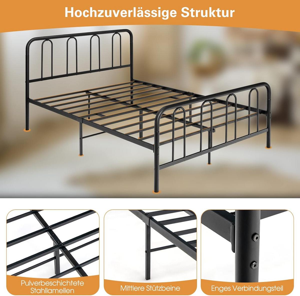 BETTRAHMEN Metallbett Schwarz - Schwarz, Metall - COSTWAY