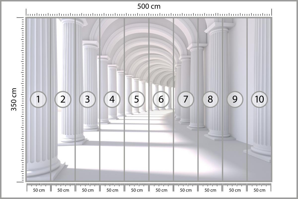 FOTOTAPETE für Wohnzimmer Räumlich Tunnel Historische Säulen 500x350 - Weiß/Grau, Papier (500/350cm) - Muralo