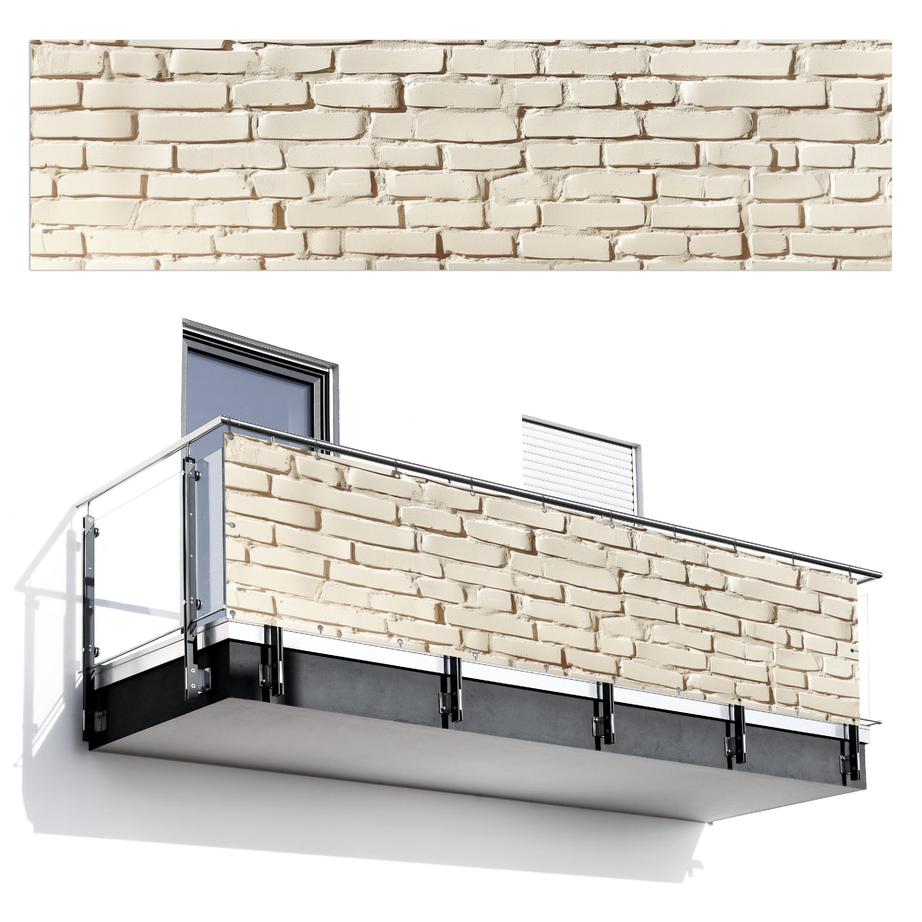 BALKON-SICHTSCHUTZ Ziegel - Wand - Licht - Weiß Windschutz 300x85 cm - Creme, Kunststoff (300/85cm) - MuchoWow