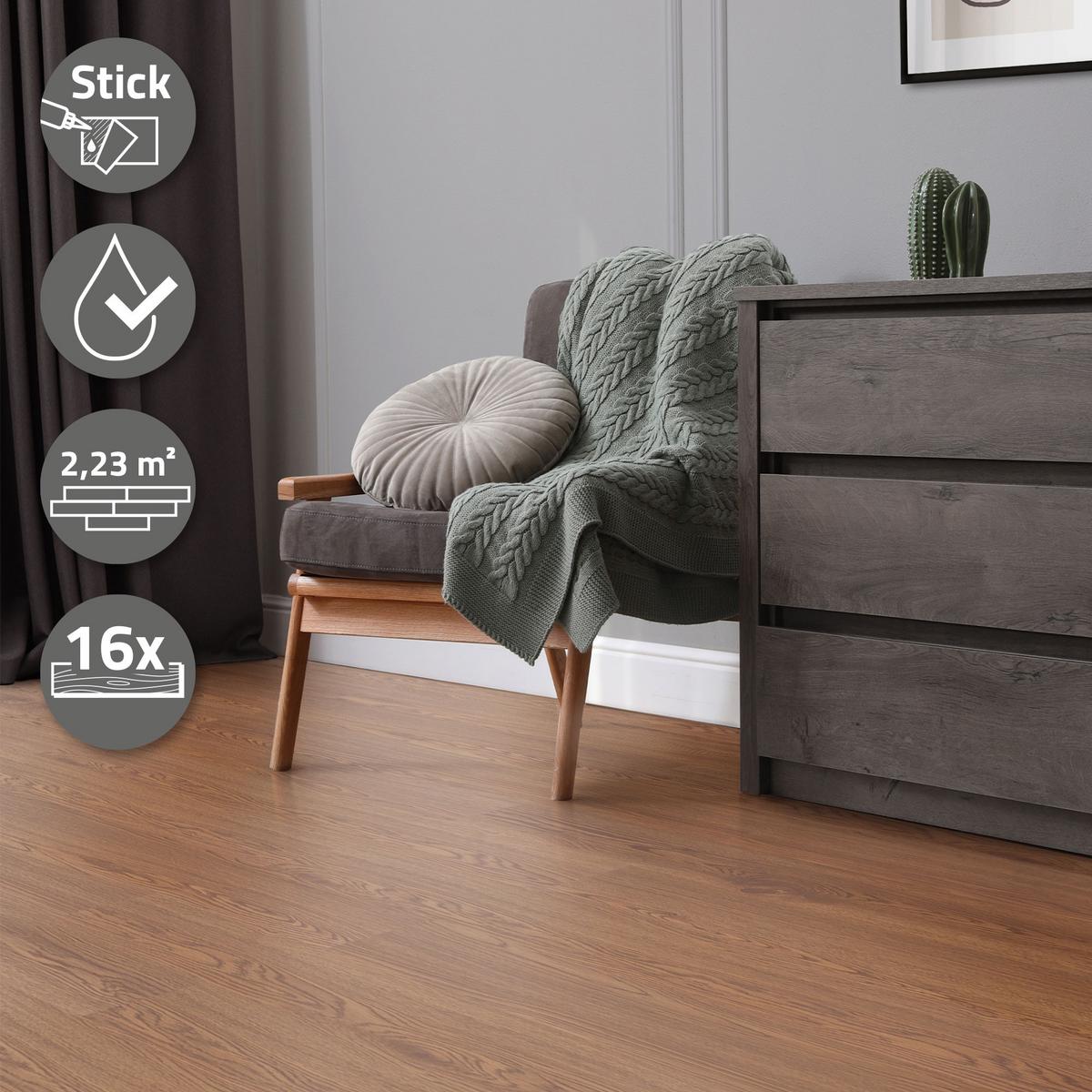 VINYLBODEN selbstklebend 2,23m²/16 Dielen Roteiche - Braun, Kunststoff (91.5/15.3/0.2cm) - ML-DESIGN