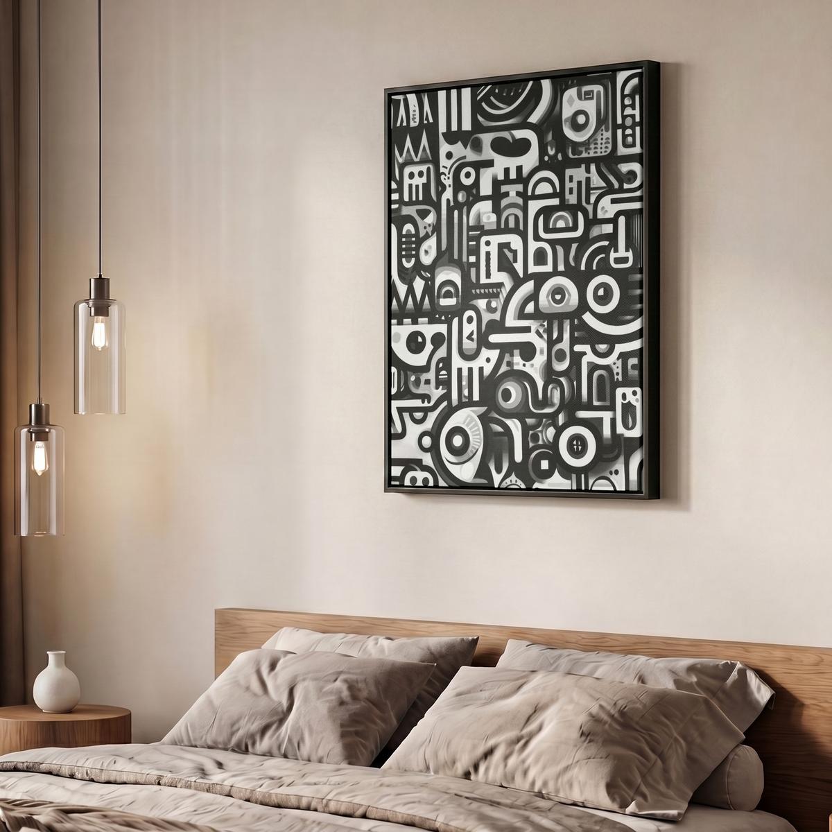 LEINWAND Bilder mit Rahmen - Symbole - Abstrakt - Grafik - Schwarz - 60x80 - Schwarz, Textil (60/80cm) - MuchoWow