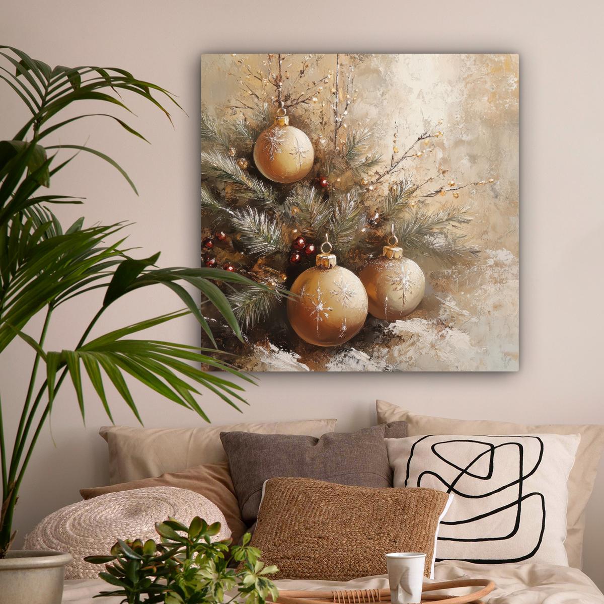 LEINWANDBILD Weihnachten - Kugeln - Beige - Gold Deko Groß 90x90 cm - Goldfarben, Textil (90/90cm) - MuchoWow