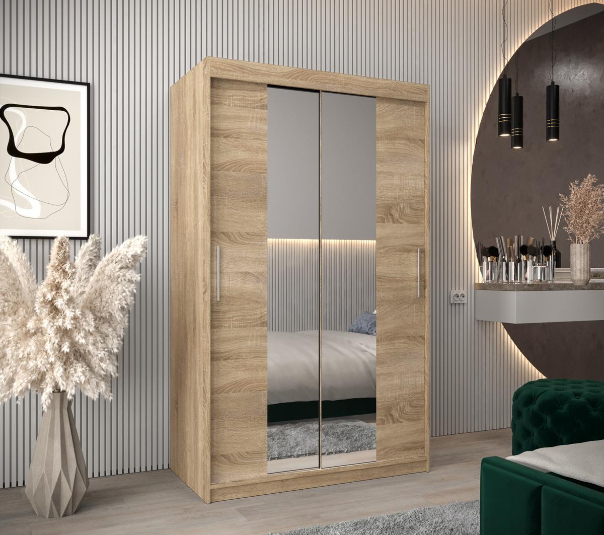 LANGUAGE Schiebetürenschrank mit Spiegel TOKYO 1 200/120/62 2-türig - Silberfarben/Sonoma Eiche, Holz/Kunststoff (120/200/62cm) - MÖBEL KRYSPOL
