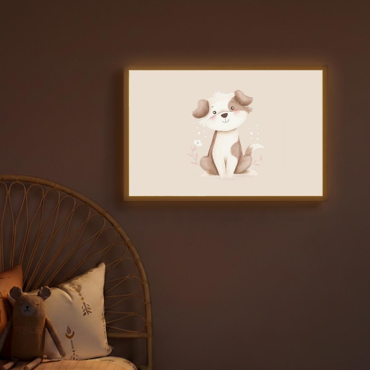 WANDLEUCHTE MIT AKKU Hund - Gefleckt - Braun 60x40 cm - Beige, Holzwerkstoff (60/40/8cm) - OnlyWow