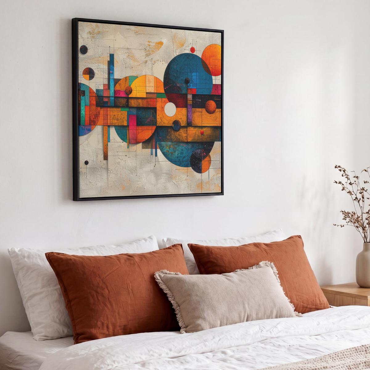 LEINWAND Bilder mit Rahmen - Vintage - Moderne Kunst - Orange - Geometrische Formen - 50x50 - Multicolor, Textil (50/50cm) - MuchoWow
