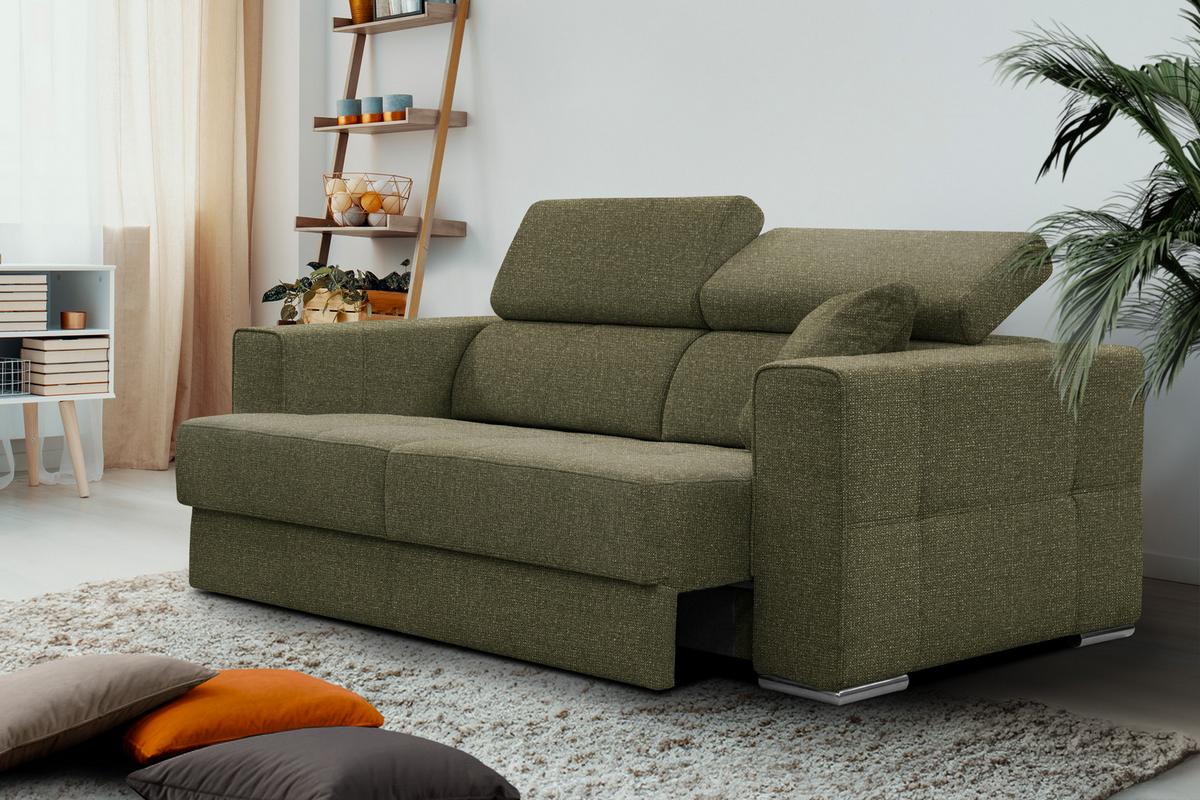 SOFA QUARTZ 3-Sitzer mit Ausziehsitz, olivgrün - Olivgrün, Holzwerkstoff/Textil (202/80/102cm) - Wozimo