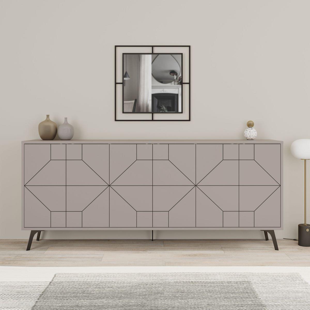 SIDEBOARD mit 6 dekorierten Türen L184 cm - Dune - Taupe, Holzwerkstoff (35/77.4/9cm) - Calicosy