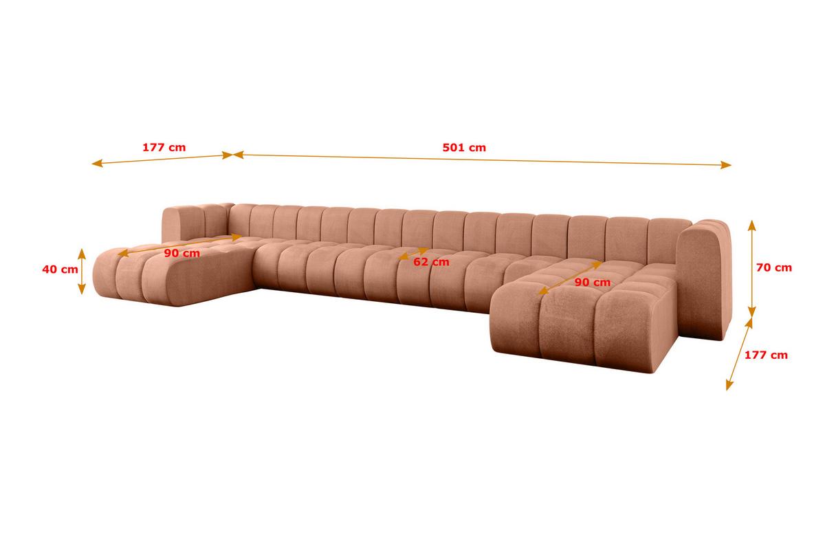 WOHNLANDSCHAFT modulares Sofa Joren-U3 - 501x177x70 cm Apricot - Koralle, Holzwerkstoff/Textil (501/70/177cm) - ALTDECOR