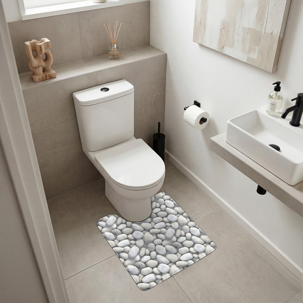 WC-VORLEGER Steine - Grau - Oval Toilettenvorleger 55x60 cm - Hellgrau, Textil (55/1cm) - OnlyWow