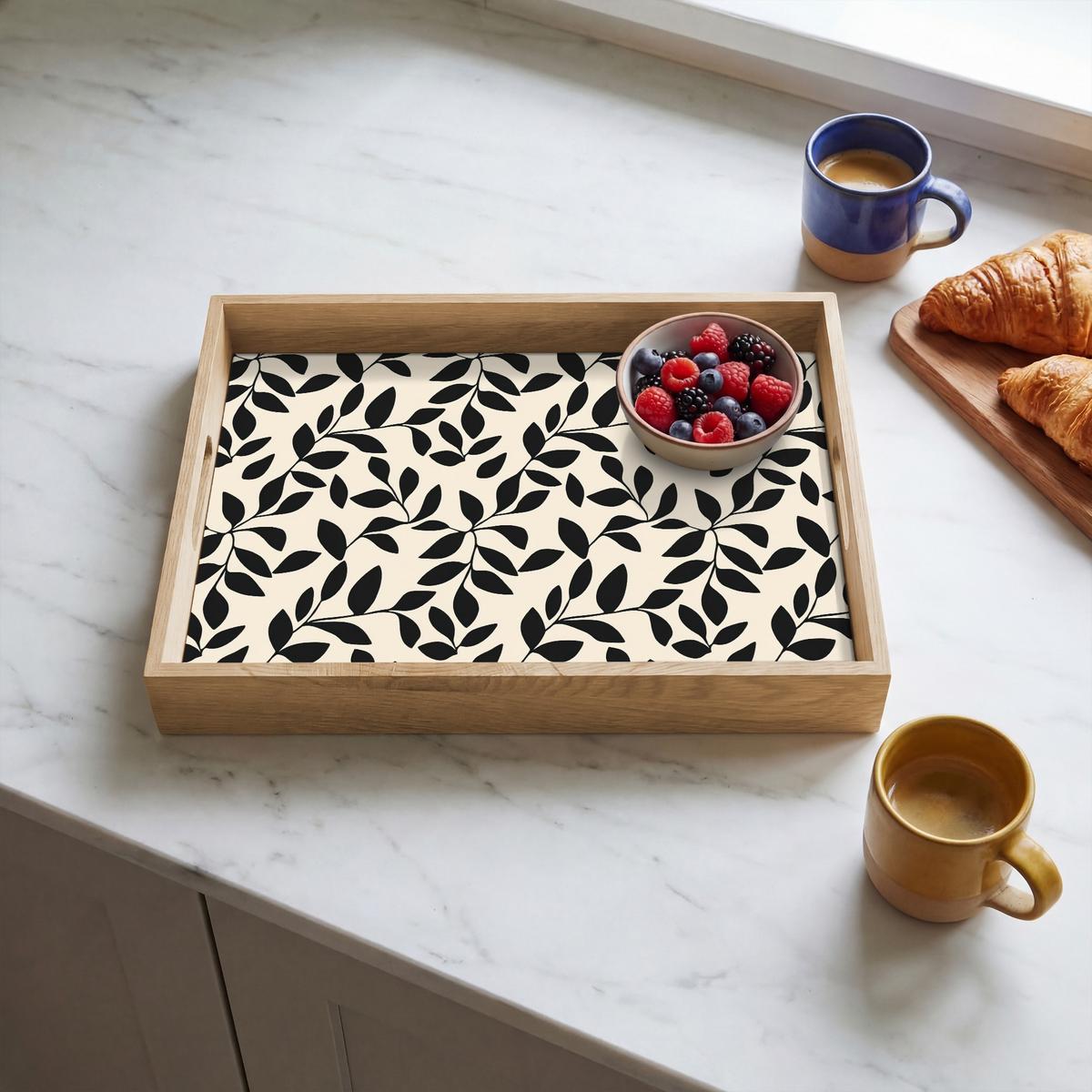 TABLETT Elegant - Gemustert - Schwarz - Beige 40x30 cm - Schwarz, Holz (40/5/5cm) - OnlyWow