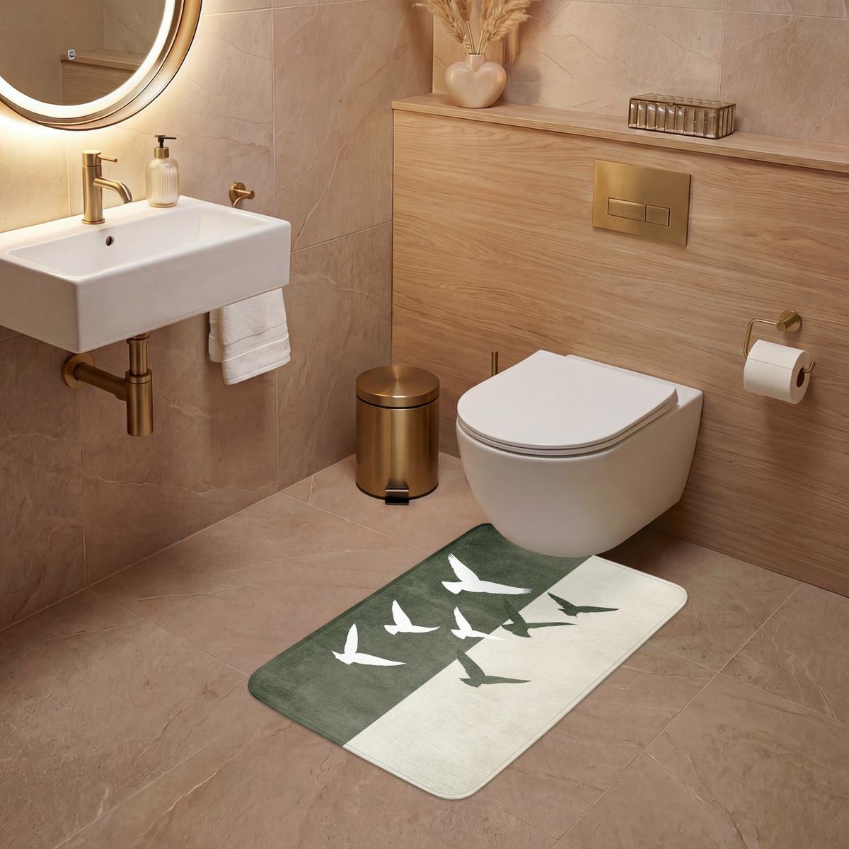 WC-VORLEGER Japandi - Vogel - Grün WC Teppich 50x80 cm - Olivgrün, Textil (50/1cm) - OnlyWow