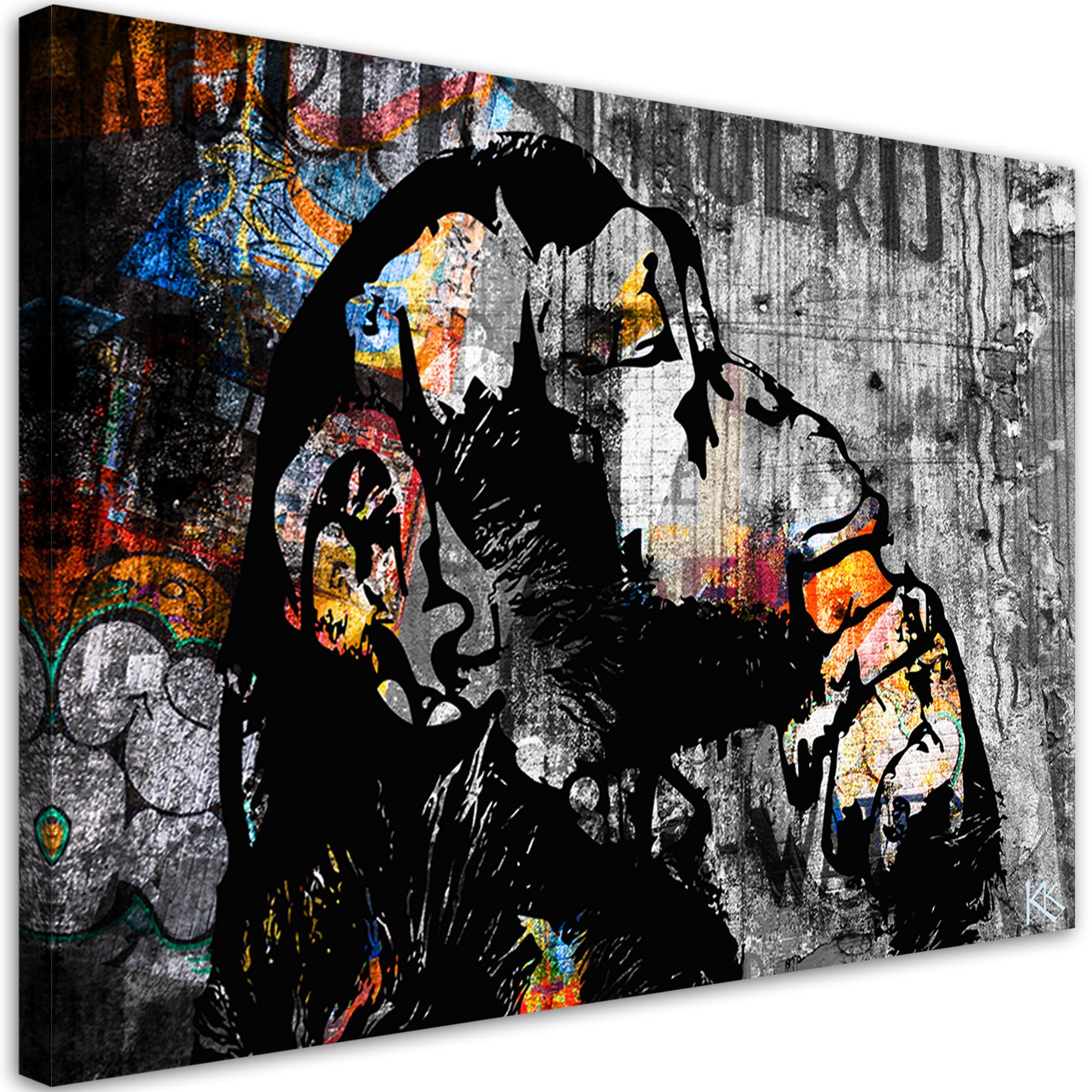 LEINWANDBILD Street Art Banksy Monkey Abstrakt 60x40cm - Multicolor, Textil (60/40cm) - Feeby