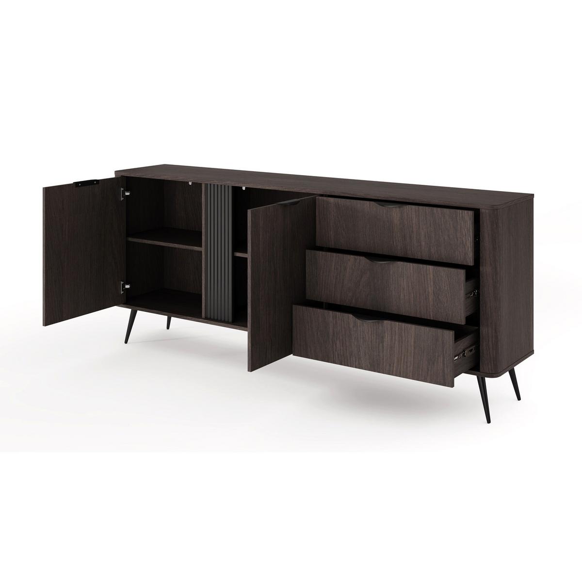 SIDEBOARD Veris Dunin-Eiche 195 cm - Dunkelbraun/Schwarz, Holzwerkstoff/Metall (195.2/81.2/38cm) - Selsey