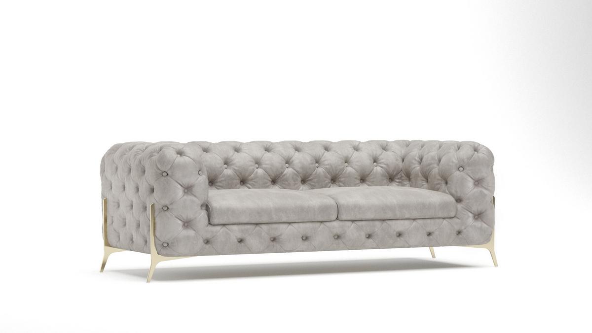 CHESTERFIELD-SOFA 3-Sitzer Vertex Grau Samt - Goldfarben/Grau, Holz/Textil (225/75/100cm) - S-Style Möbel