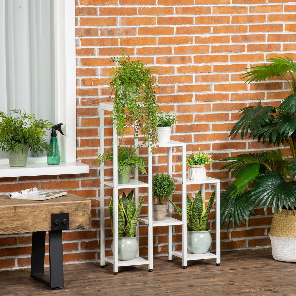 BLUMENSTÄNDER MDF Stahl Weiß - Weiß, Kunststoff (23/94.5/65cm) - Outsunny
