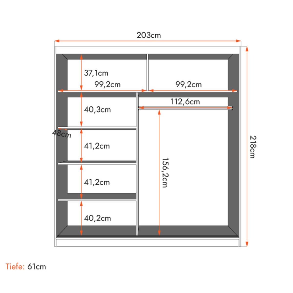 SCHWEBETÜRENSCHRANK Multi 42 Sonoma Eiche/Weiß + Spiegel, ohne LED Beleuchtung 203 cm - Alufarben/Weiß, Glas/Holzwerkstoff (203/218/61cm) - imoebel24