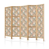 PARAVENT Japanischer 5-tlg 225x172 cm Tropische Blumen - Multicolor, Holz/Textil (225/172/3cm) - Muralo