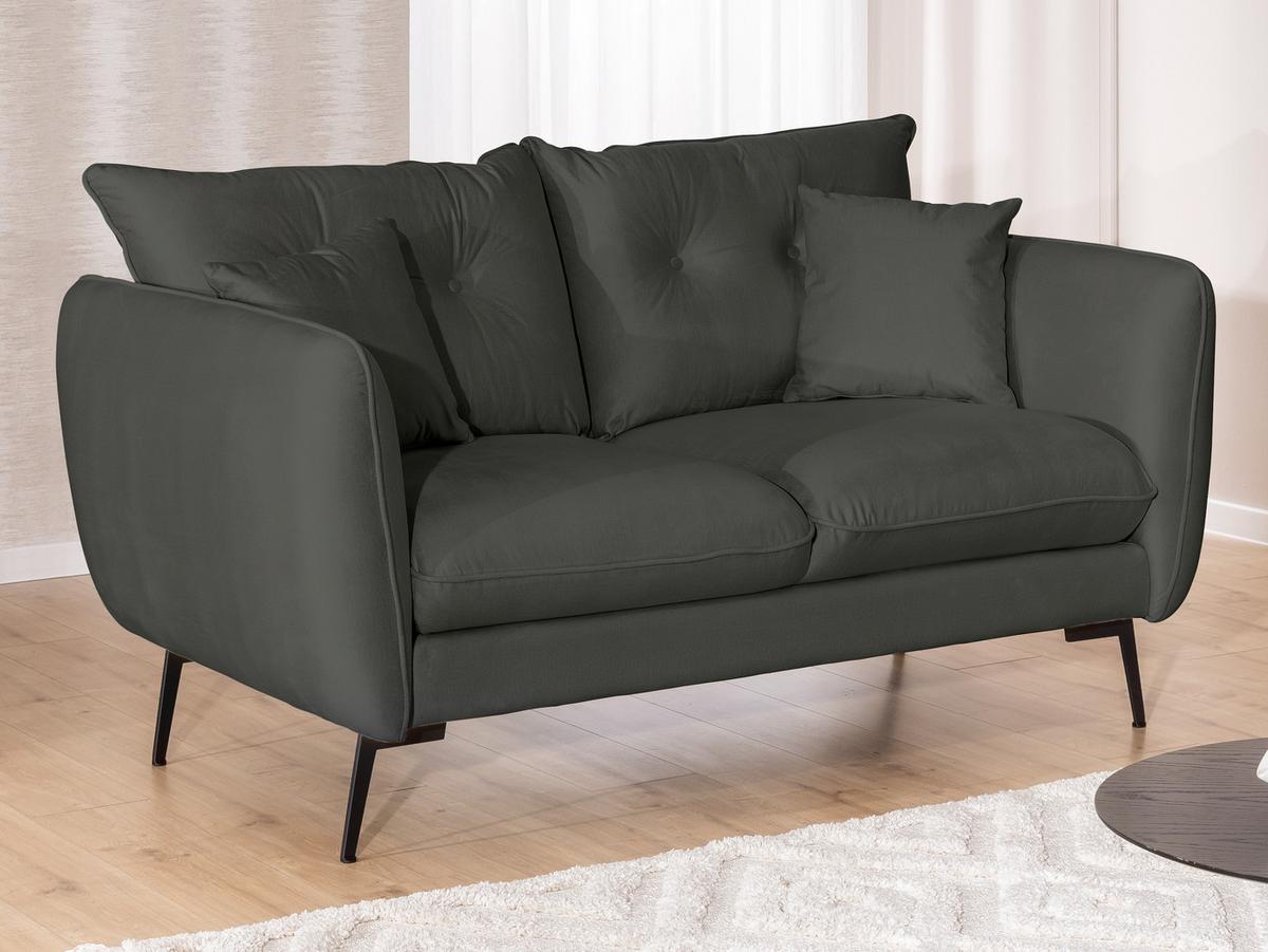 2-SITZER-SOFA Nordloft Dunkelgrau Samt - Dunkelgrau/Schwarz, Holz/Textil (174/86/100cm) - S-Style Möbel