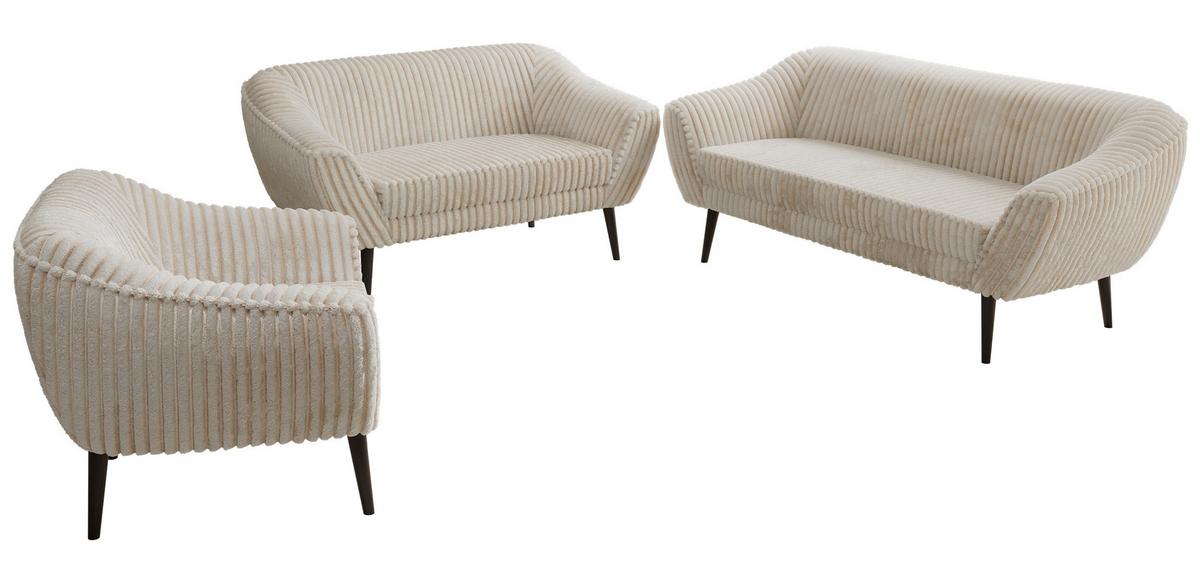 SITZGARNITUR PIRS 3+2+1 - Beige Cord - Schwarze Beine - Beige/Creme, Holzwerkstoff/Textil (180/75/74cm) - MKS