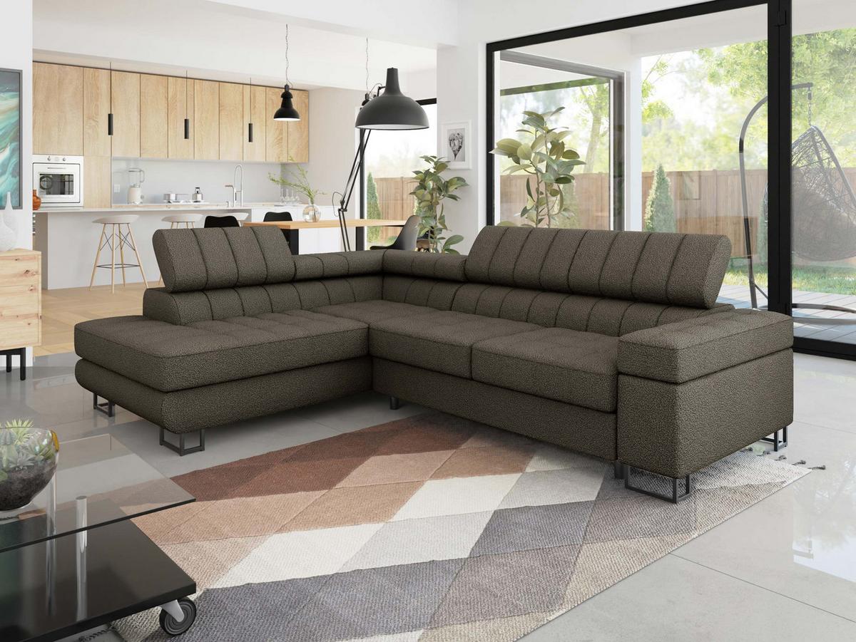 ECKSOFA Laris Premium, Seite: Links - Dunkelbraun/Schwarz, Holz/Textil (271/203cm) - MIRJAN24
