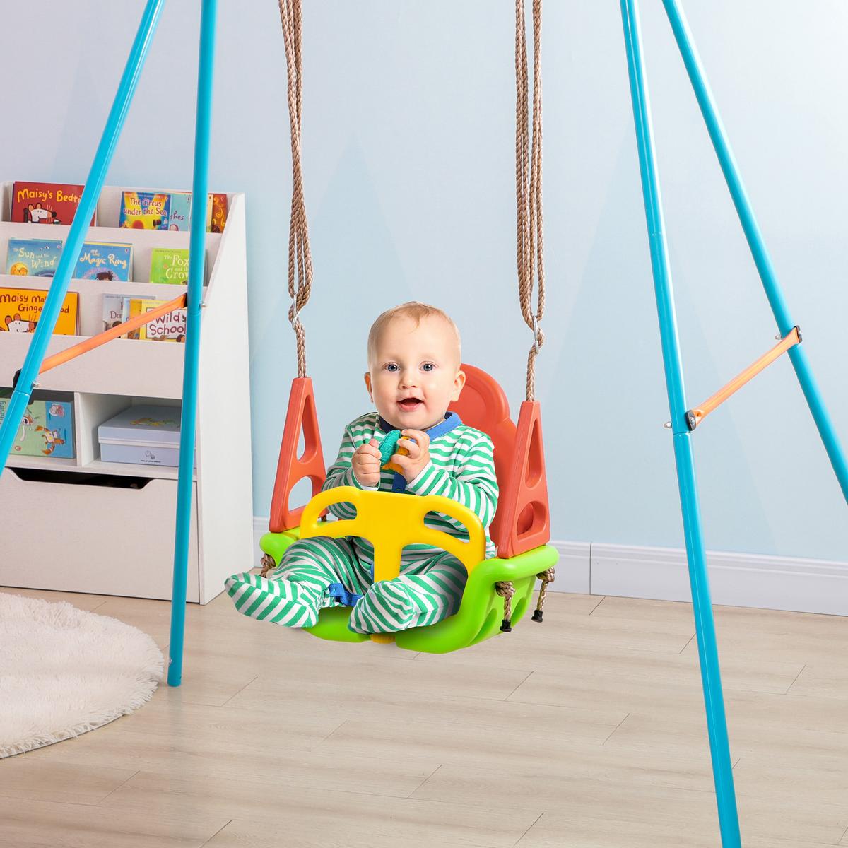 3-IN-1 Babyschaukel, Kinderschaukel mit verstellbarem Seil, Schaukelsitz, Grün - Multicolor, Kunststoff (34/48cm) - Outsunny