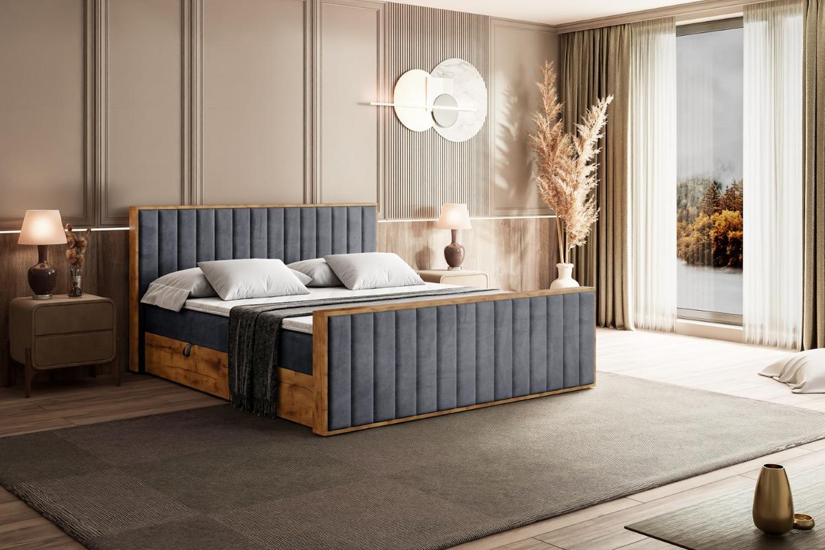 BOXBETT mit Matratze H3 und Lattenrost - LOLLI4-Z - 120x200 - Dunkelgrau Casablanca - Dunkelgrau, Holzwerkstoff (120/200cm) - ALTDECOR