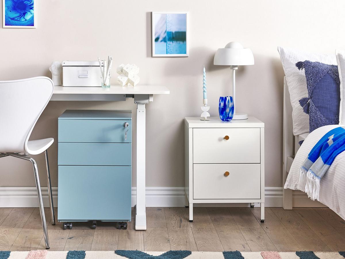 AKTENSCHRANK Metall hellblau 3 Schubladen mit Rollen Cami - Blau, Metall (39/60/50cm) - Beliani