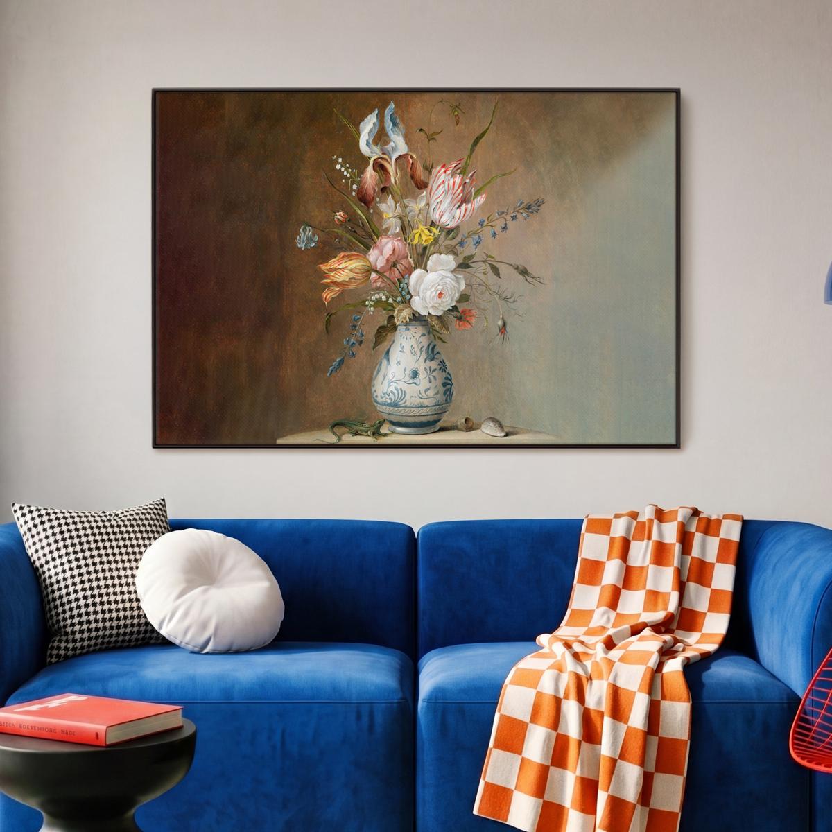 LEINWAND Bilder mit Rahmen - Alte Meister - Blumen - Balthasar van der Ast - 90x60 - Hellbraun, Textil (90/60cm) - MuchoWow