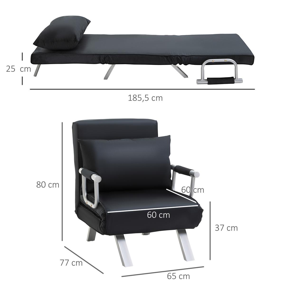 SCHLAFSESSEL 3-IN-1 mit Kissen schwarz - Schwarz, Kunststoff (69/80/65cm) - HOMCOM