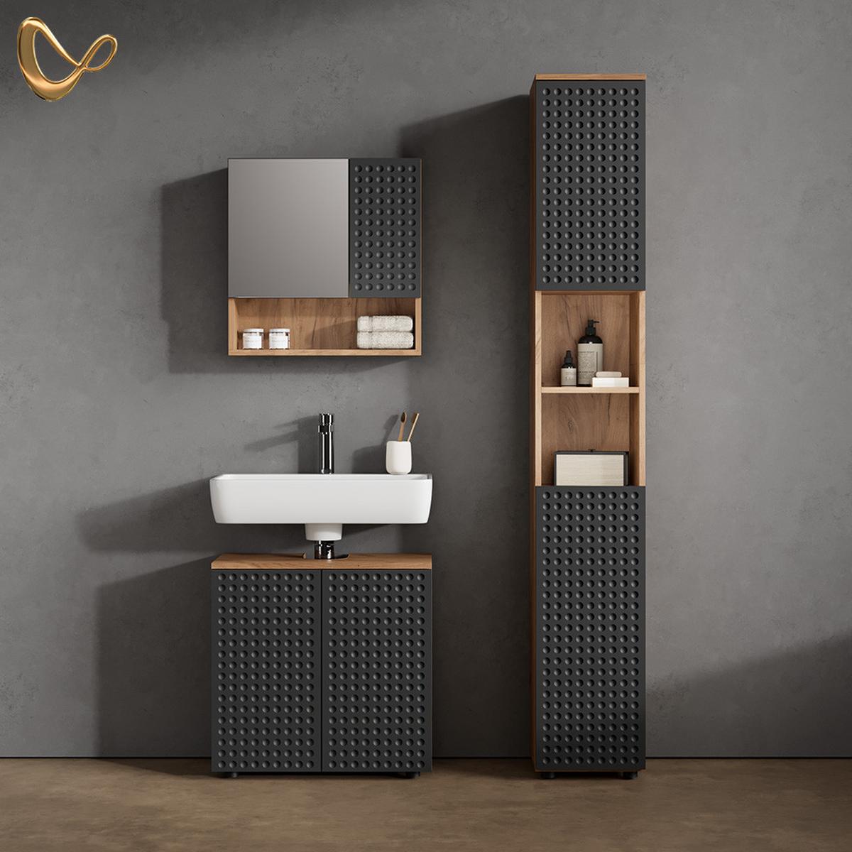 WASCHBECKENUNTERSCHRANK Ronco Anthrazit gepunktet 60 x 59 cm - Anthrazit, Holzwerkstoff (60/59/30cm) - Livinity®