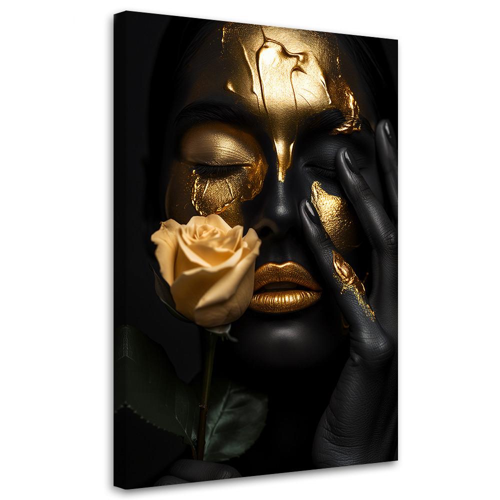 LEINWANDBILD Gold Glamour Gesicht einer Frau 80x120cm - Schwarz, Textil (80/120cm) - Feeby