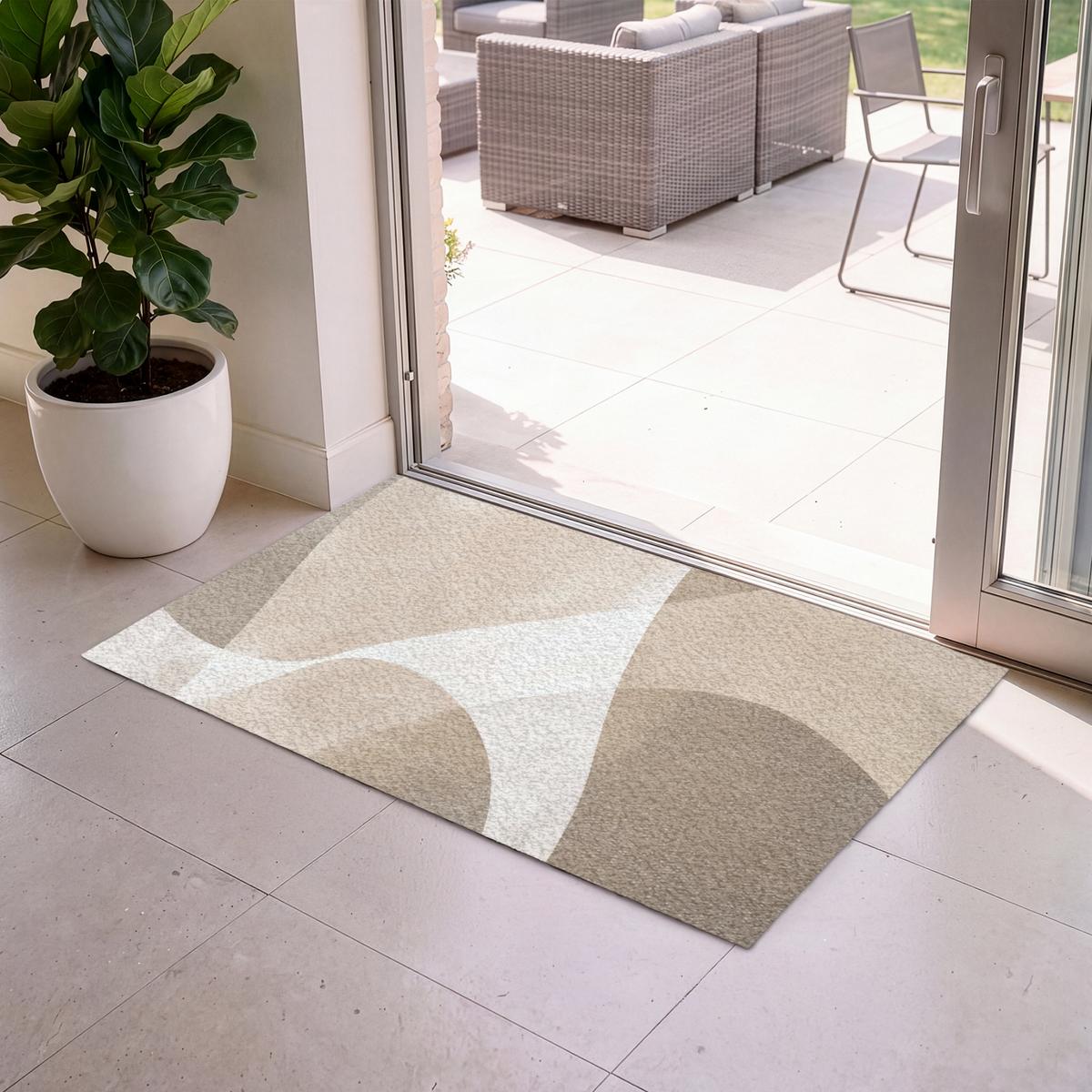 FUSSMATTE Glatte Oberflächen - Harmonisch - Wellenförmig Schmutzfangmatte 120x80 cm - Beige, Kunststoff (120/0.4cm) - MuchoWow