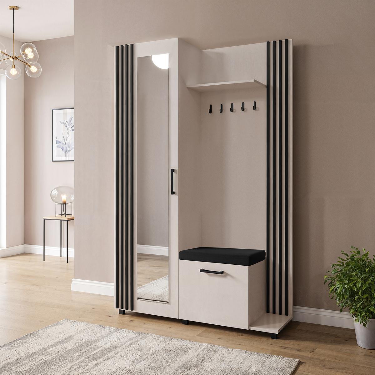 GARDEROBENSCHRANK ARMADIO 137/207/42 cm Modern Garderobe-Set Kaschmir - Kaschmir/Schwarz, Holzwerkstoff (137/207/42cm) - MASSENO