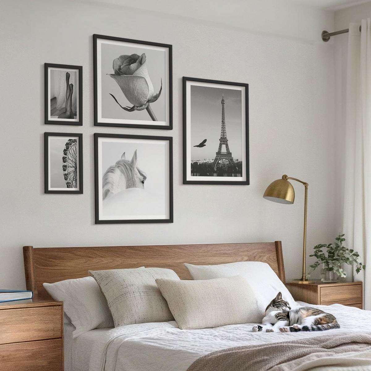 BILDER SET 5er Set - 50x50 cm & 20x30 cm & 40x60 cm Schwarzer Rahmen - Abstrakte warme Muster - Schwarz, Kunststoff (40/60cm) - TULUP