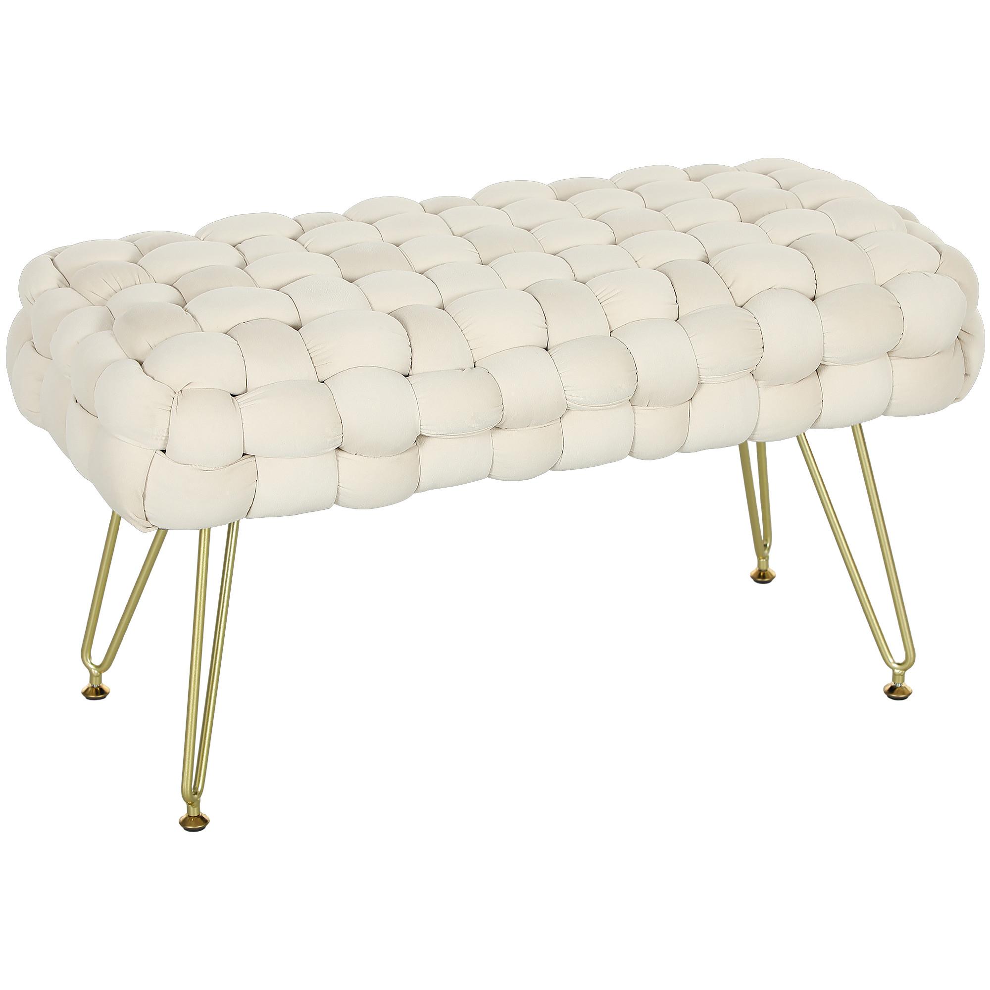 SITZHOCKER mit Samtoptik Cremeweiß 76/38/41,5 cm - Weiß, Textil (76/41.5/38cm) - HOMCOM