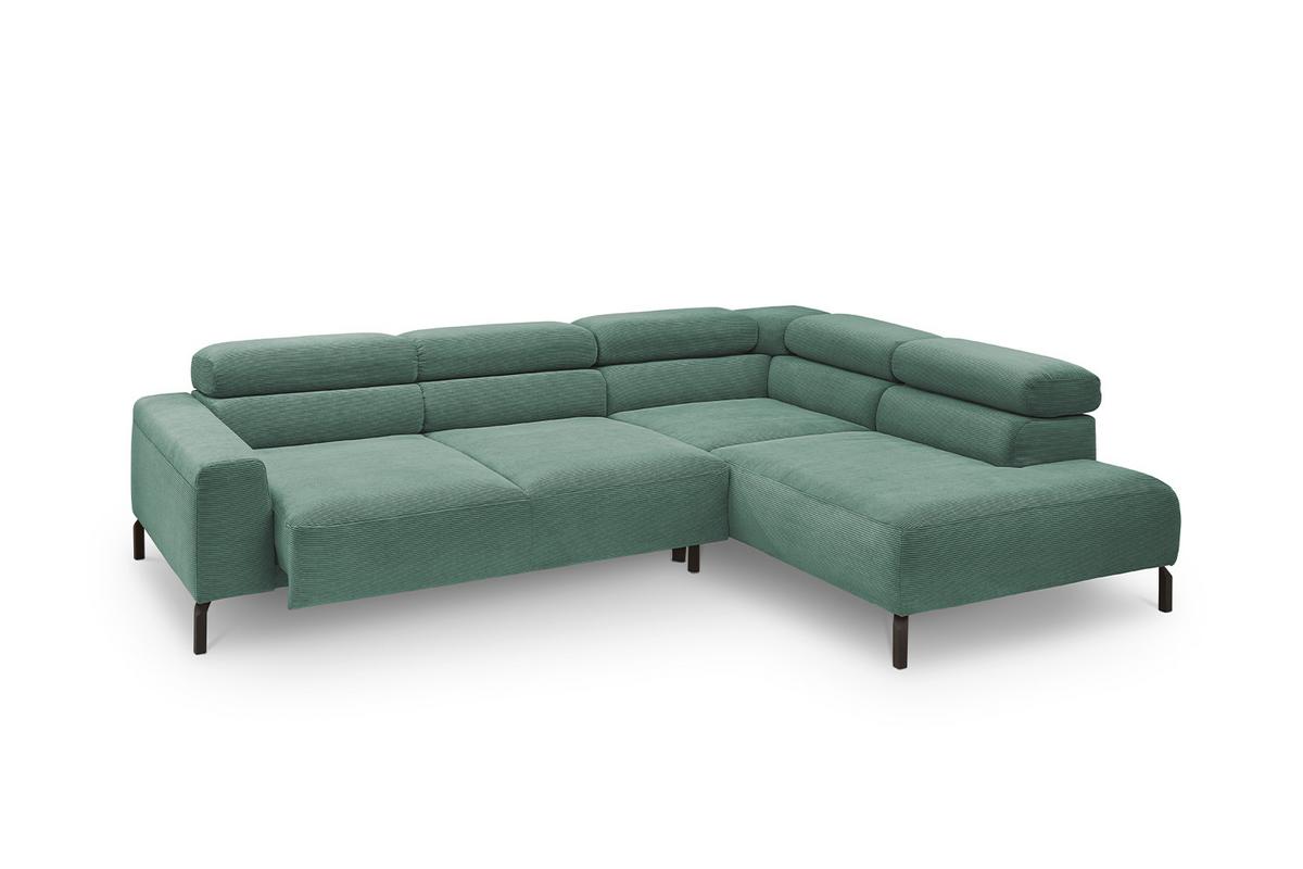 ECKSOFA MIT MOTORISCHEM SITZVORZUG DELIA Smaragdgrün Cord Relaxfunktion - Smaragdgrün/Schwarz, Textil/Metall (276/219cm) - KAWOLA